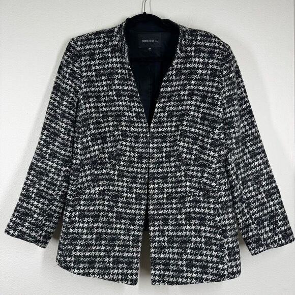 Lafayette 148 Houndstooth Prolific Blazer Jacket Black Cream Career Plus Size 16 - Picture 1 of 7